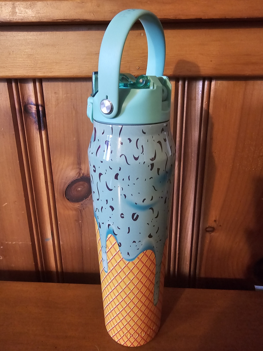 Kids Mint Ice Cream Cone Insulated Water Bottle with Handle. 32oz
